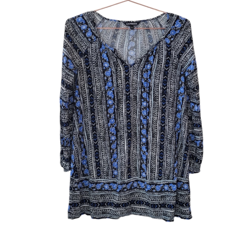 Express Split Neck Drawstring Tunic Top Mini Dres… - image 1